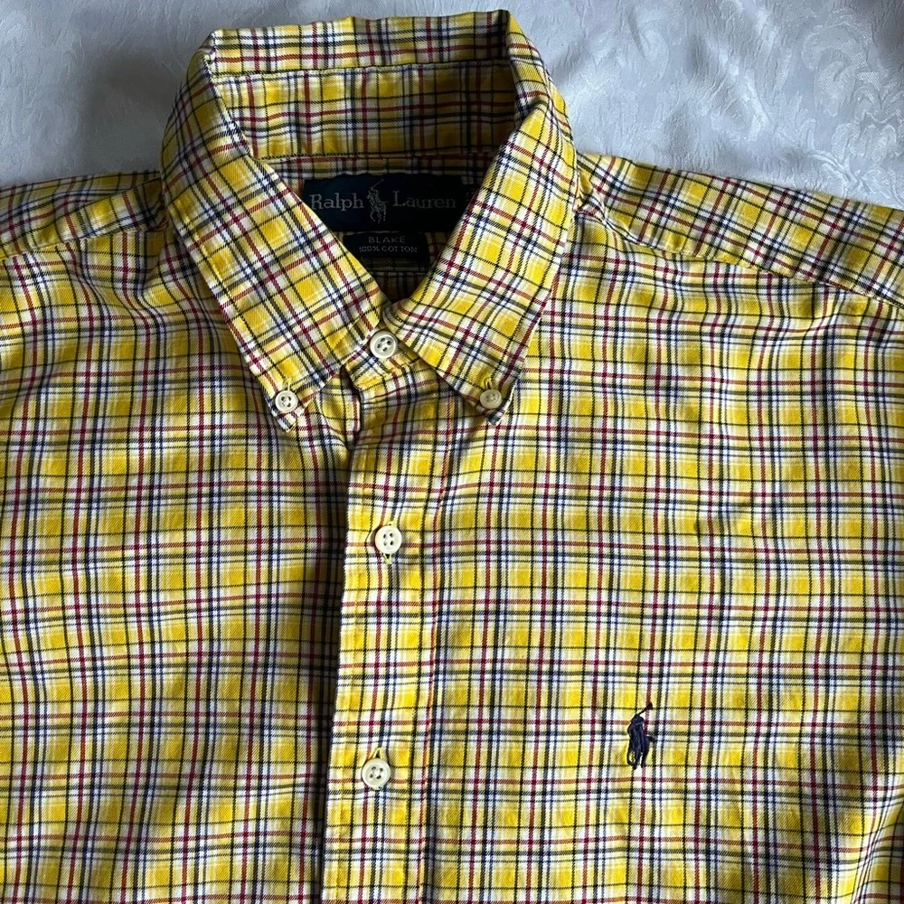 Ralph Lauren Yellow and Blue Casual Button Down Shirt long sleeve size Med